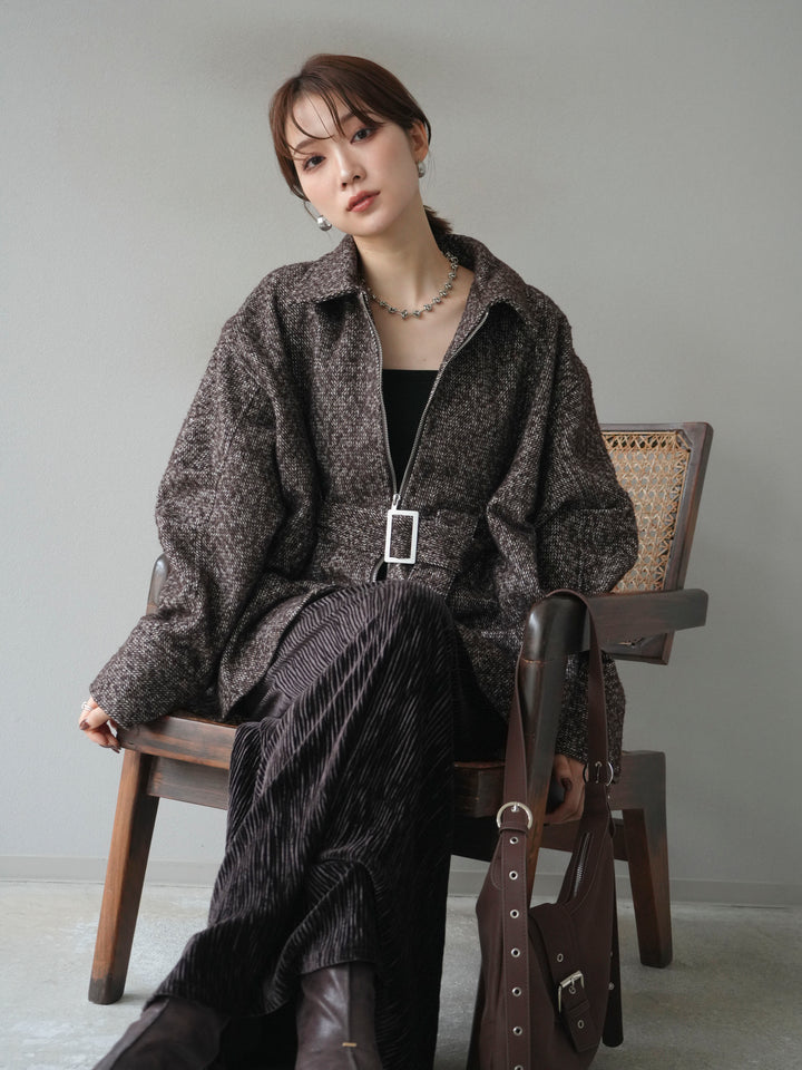 [予約]起毛ツイードベルトぺプラムジャケット/brown