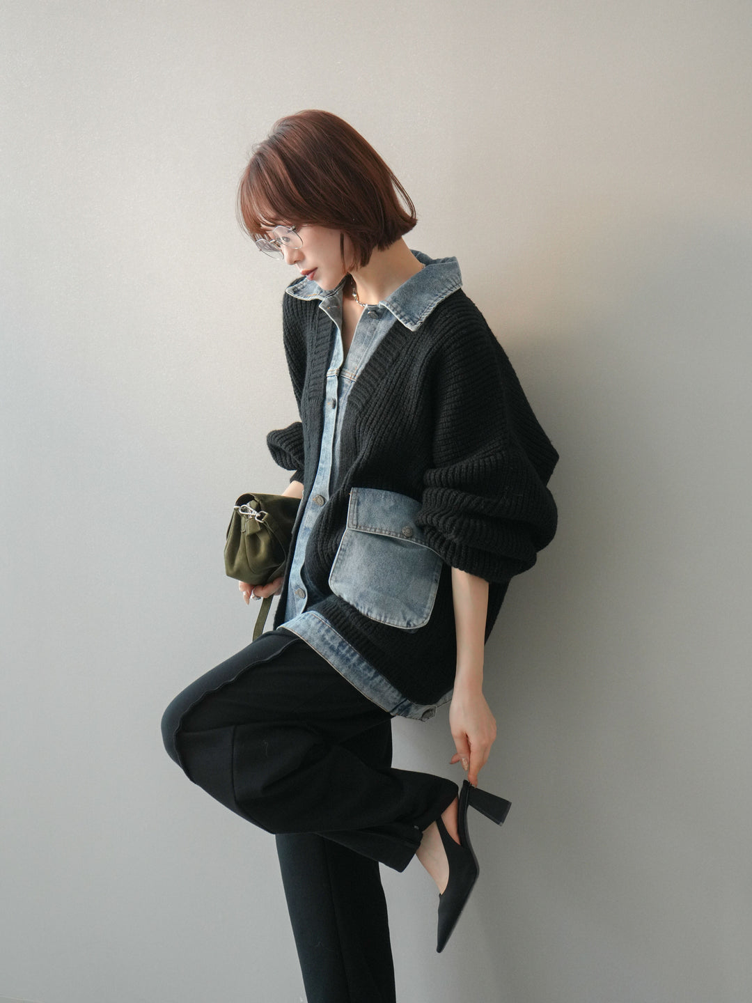 [SET]デニムドッキングオーバーニットジャケット+2WAYデザインスウェットパンツ(2set)