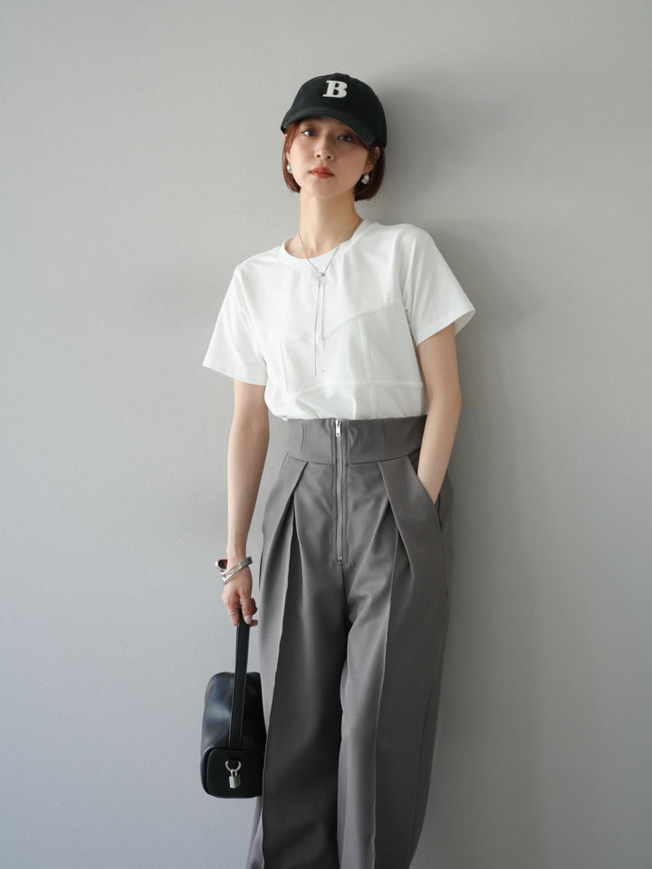 [SET]ビスチェデザインTシャツ+ジップタックワイドパンツ(2set)