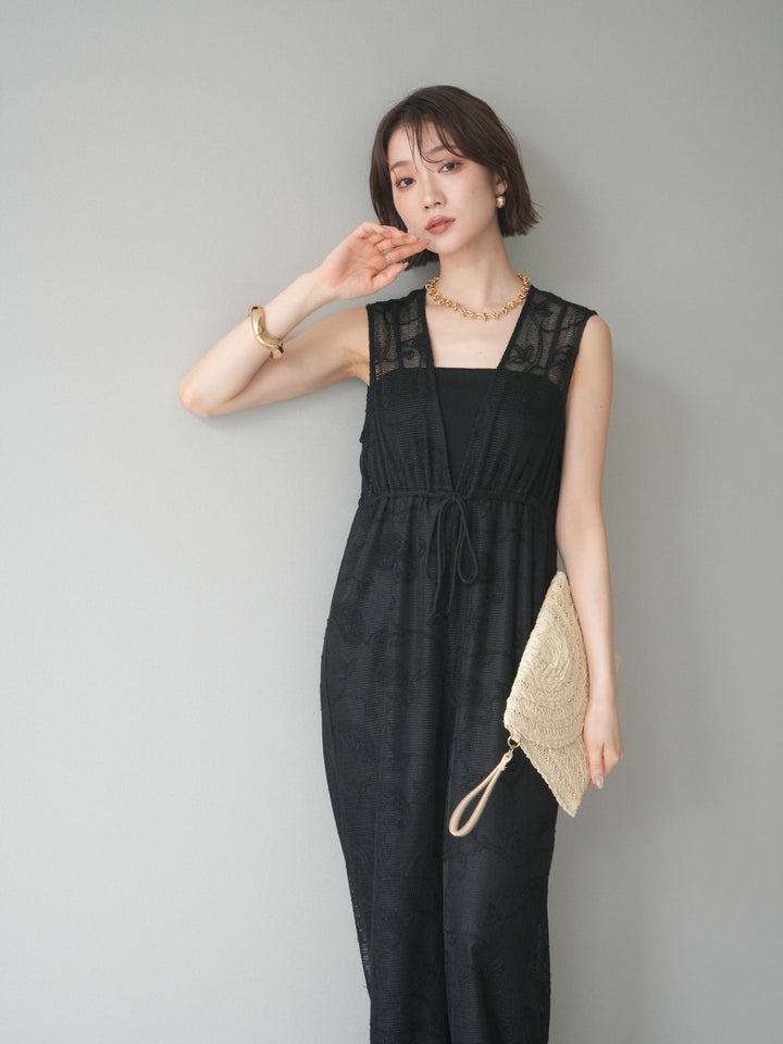 [SET]レース刺繍サロペット+選べるアクセセット(2set)