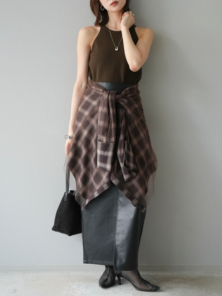 [予約]フェイクレザーフロントスリットスカート/ブラック