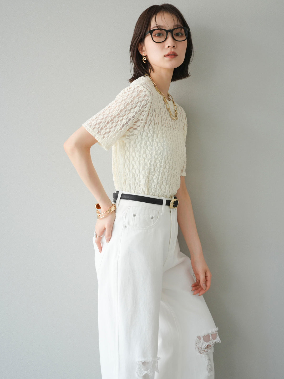 [SET]カットレースTシャツ+選べるアクセセット(2set)