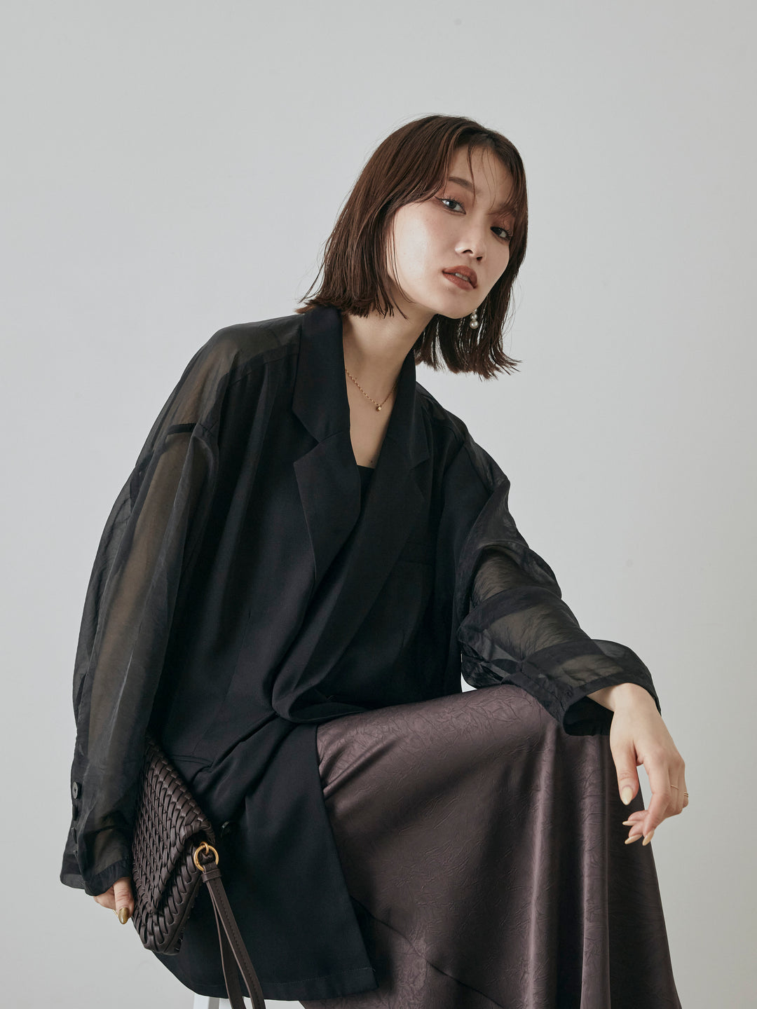 [予約]サテンワッシャーナロースカート/パープル