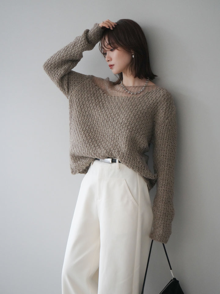 [予約]ダメージデザインニットプルオーバー/greige
