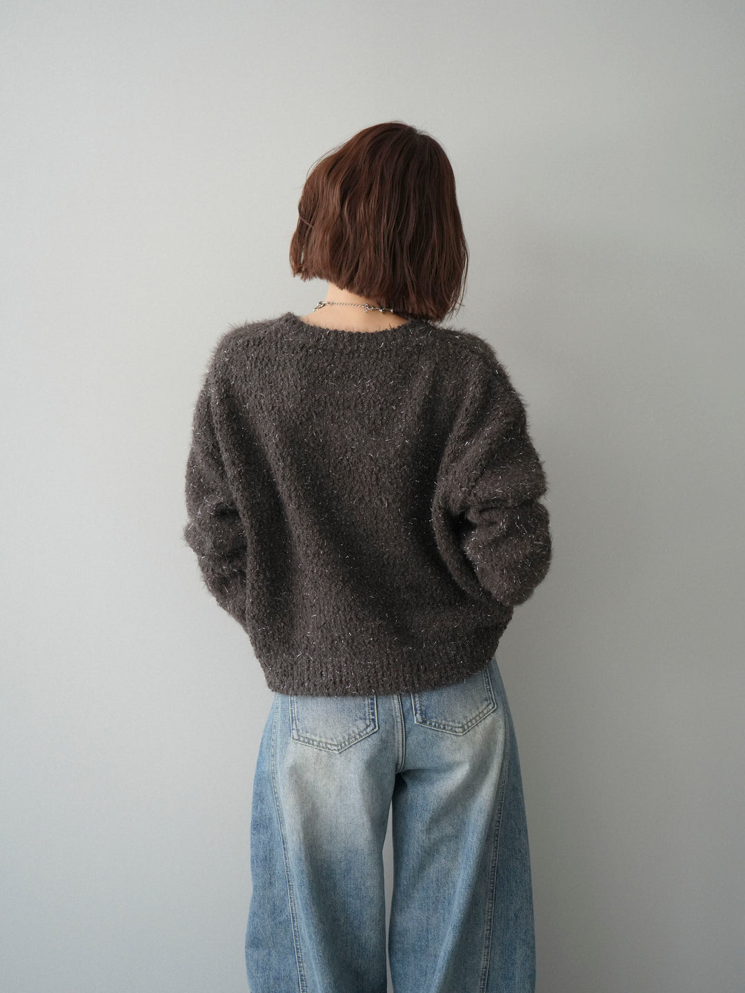 [予約]モールラメミックスヤーンニットプルオーバー/brown