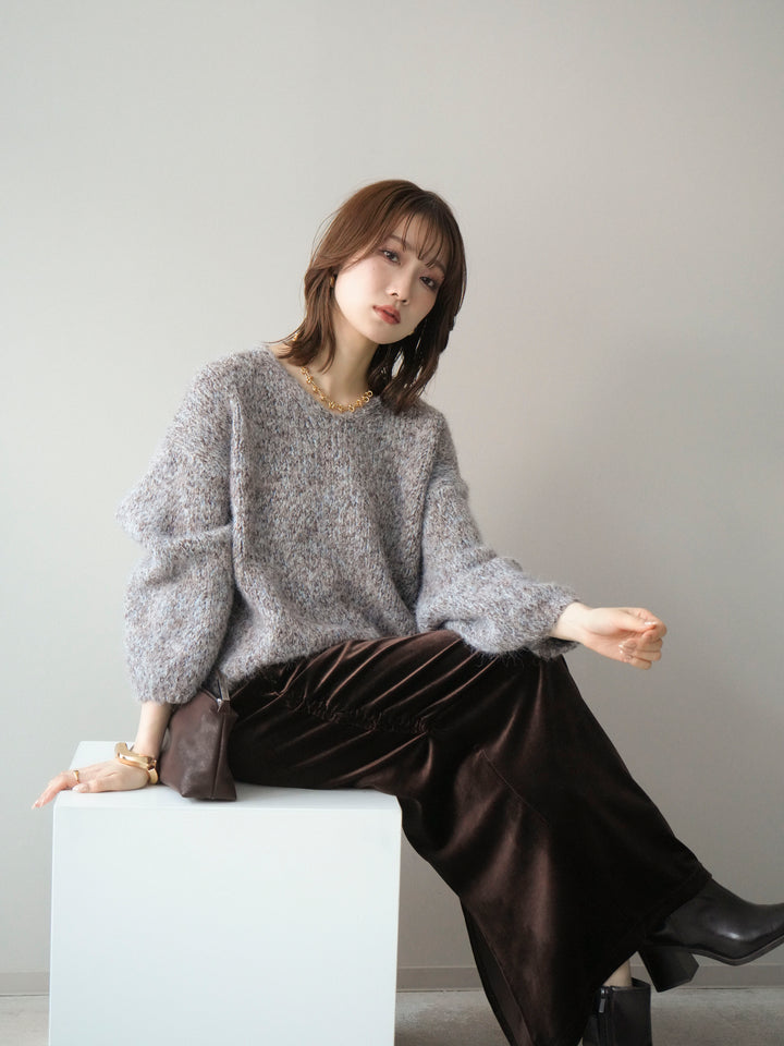 [SET]Vネックミックスヤーンニットプルオーバー+Vネックミックスヤーンニットプルオーバー(2set)