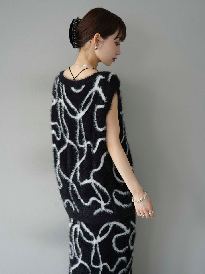 [SET] 線狀毛絨針織背心 + 線狀毛絨針織裙 (2套)