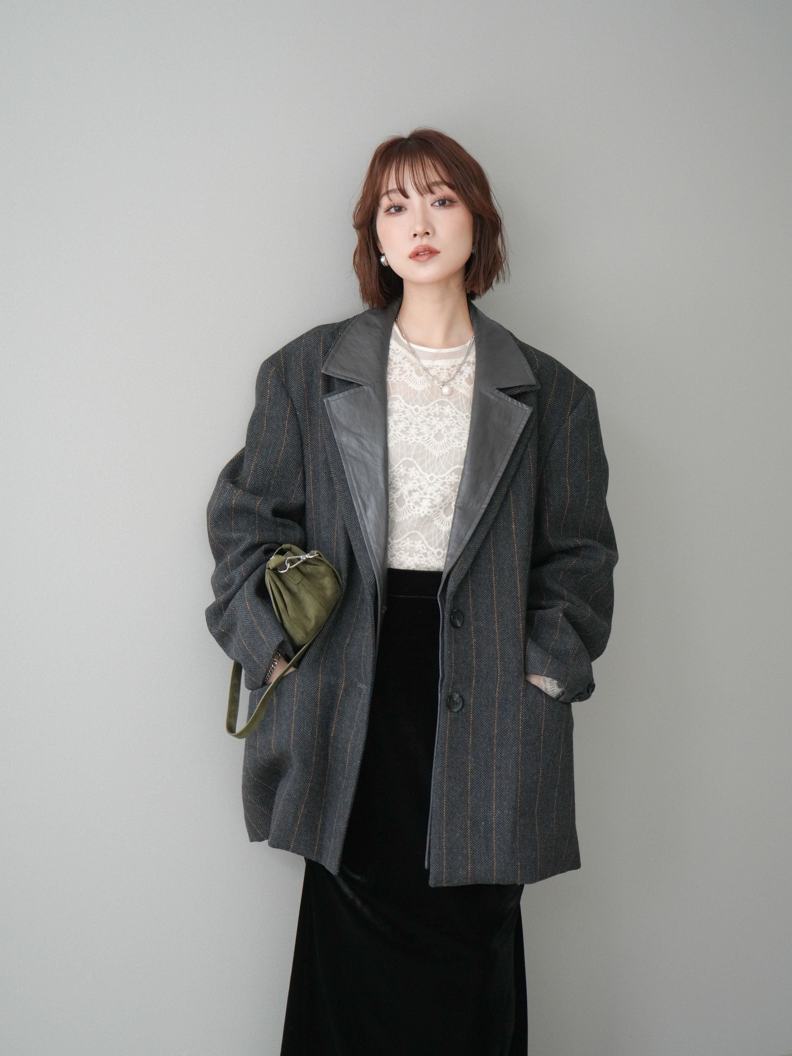 20%オフ]レイヤードデザインツイードテーラードジャケット/charcoal