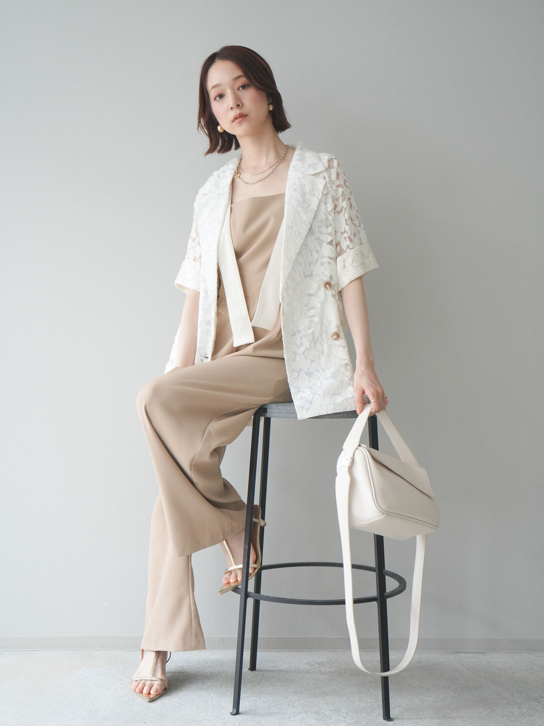 [予約]ショルダーリボンサロペット/beige