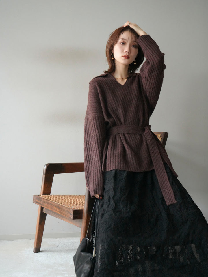 [予約]ワイドリブポロニットプルオーバー/brown