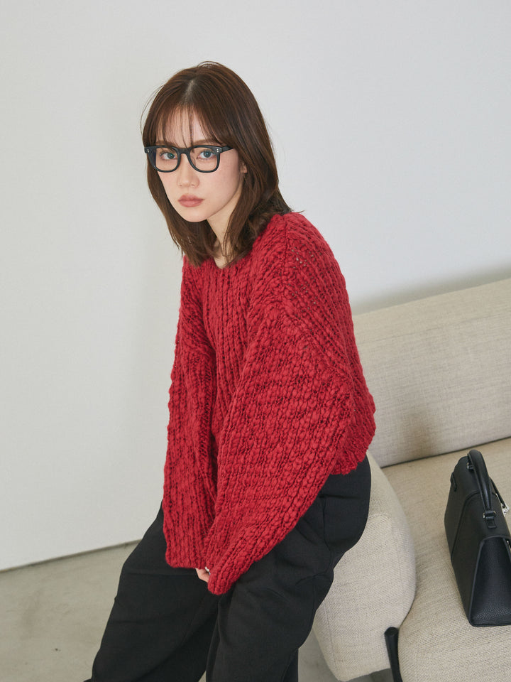[予約]クロップドチャンキースラブニットプルオーバー/red