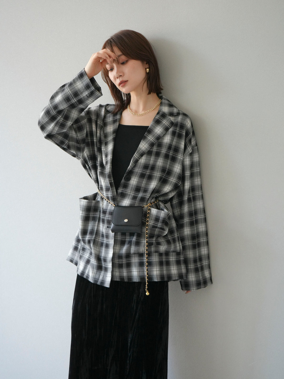 [予約]チェックシャツジャケット/ブラック