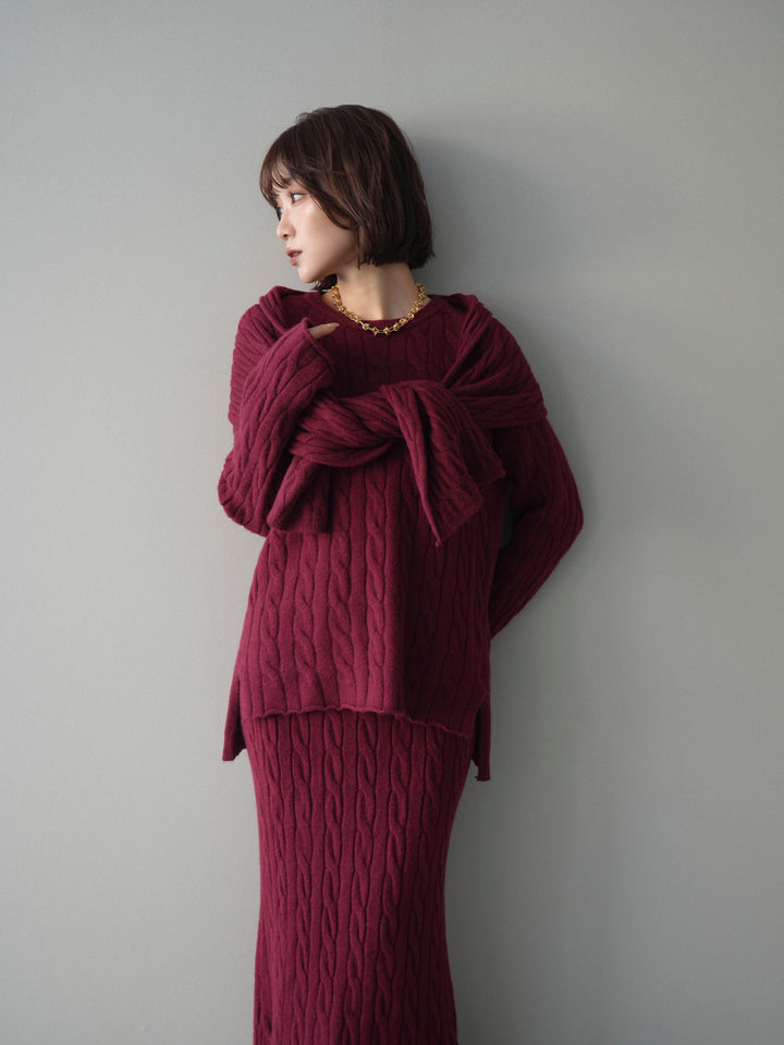 [SET]ストール付ケーブルニットプルオーバー&ロングスカートSET UP(2set)