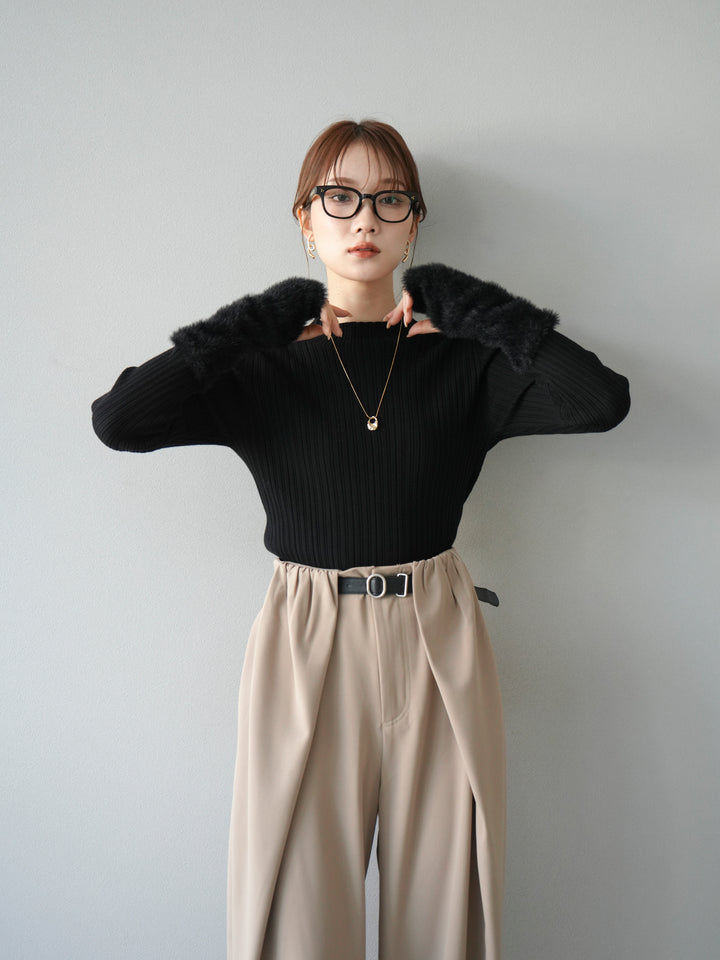 [予約]アームシャギーランダムリブニットトップス/ブラック