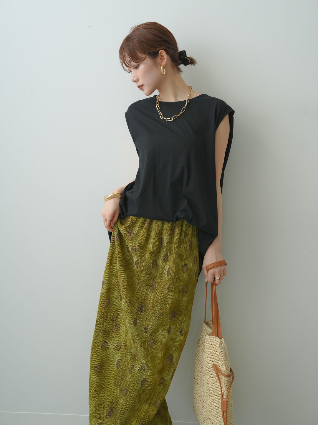 [予約]オーバーサイズノースリカットソー/black