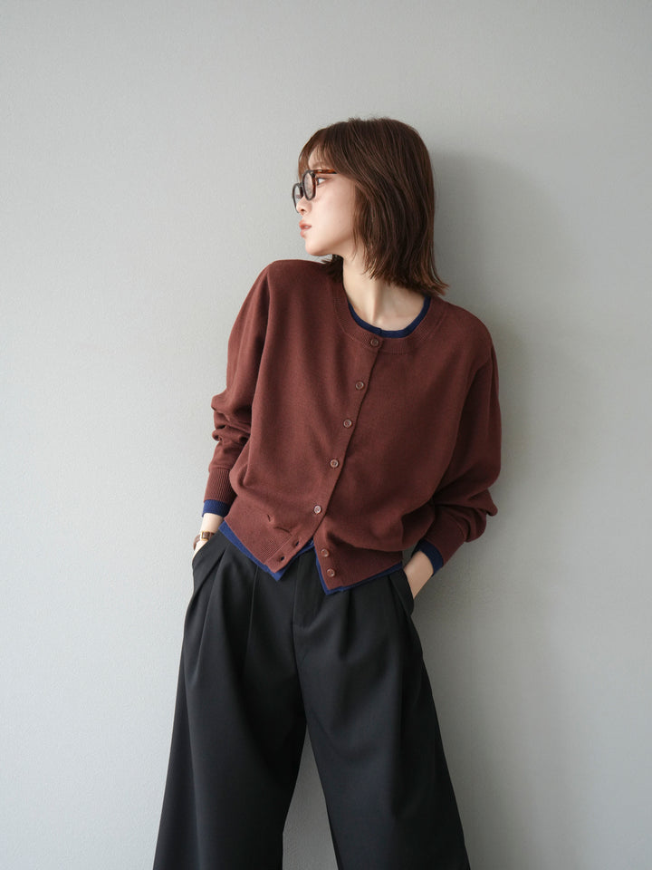 【SET】同色系疊穿開襟衫+雙褶寬褲（2件組）