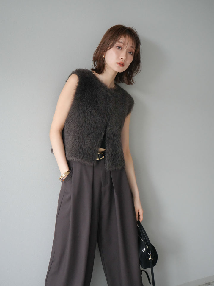 [予約]ミンクライク前後2WAYショートジレ/ブラウン