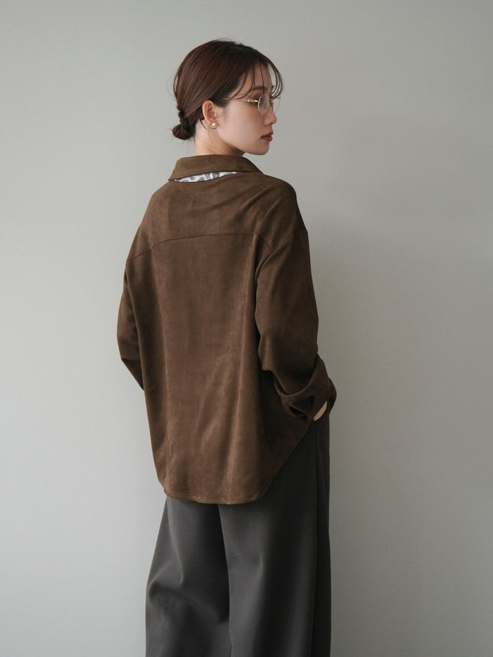[予約]スカーフ付きスエードシャツ/brown