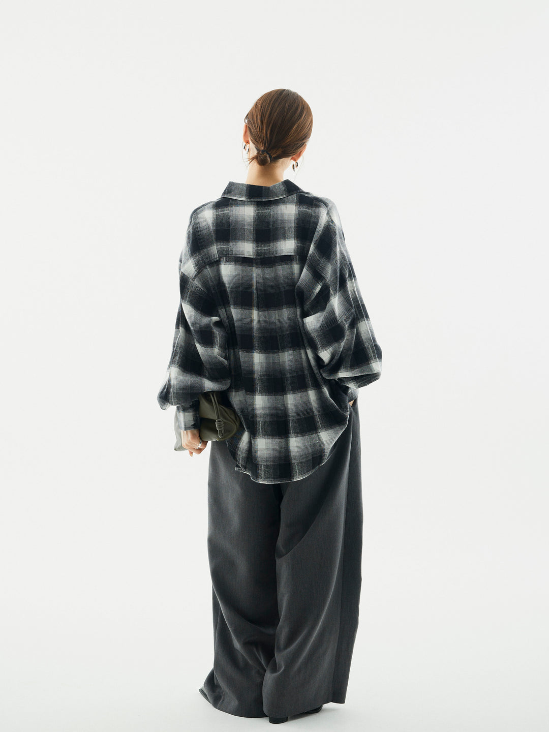 【Allure】[SET]オンブレチェックオーバーシャツ+ラップデザインタックワイドパンツ(2set)