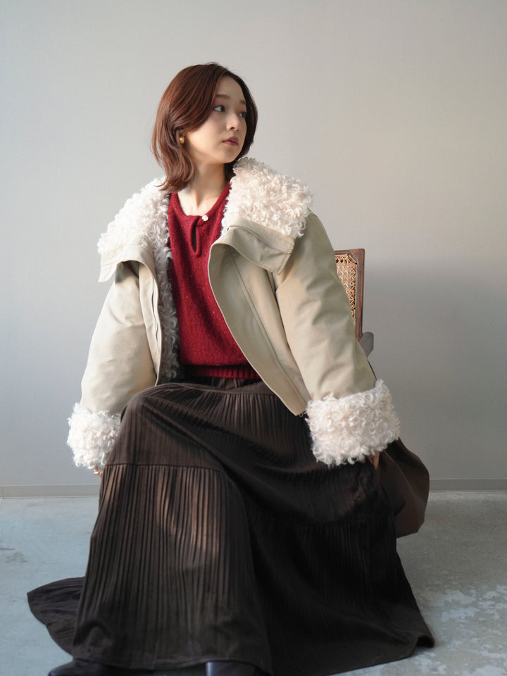 [SET]プードルファーダウンジャケット+ベロアティアードワッシャースカート(2set)