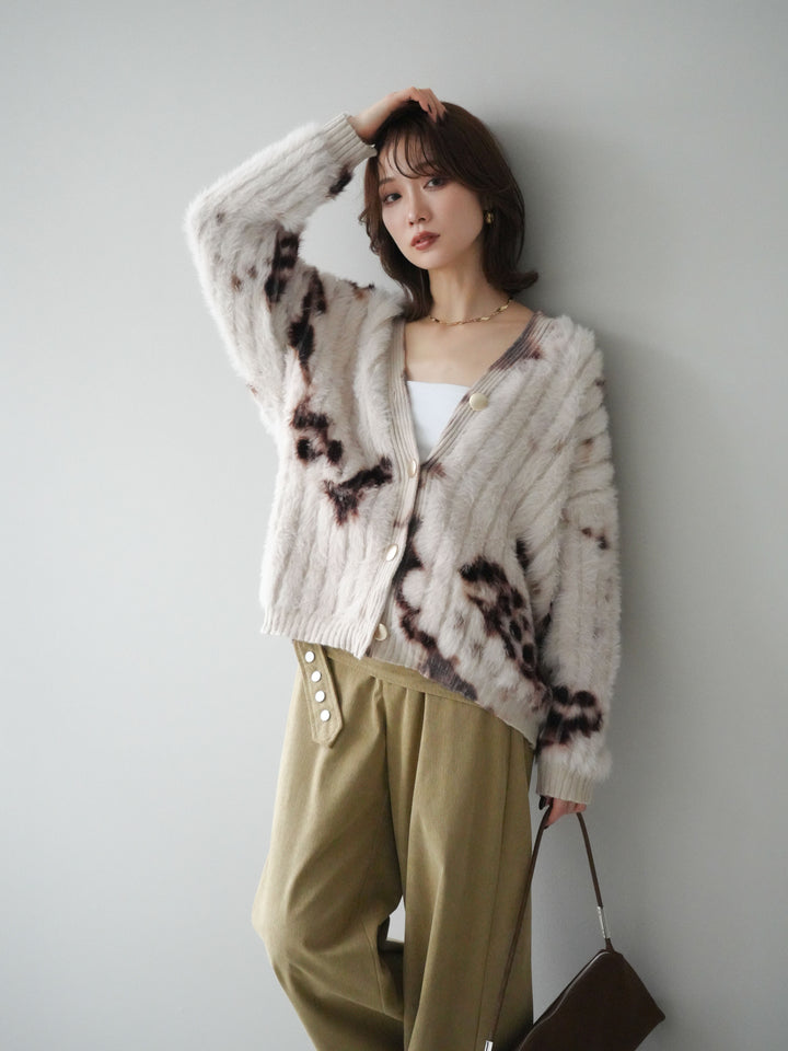 [予約]ニュアンス柄シャギーニットカーディガン/ivory
