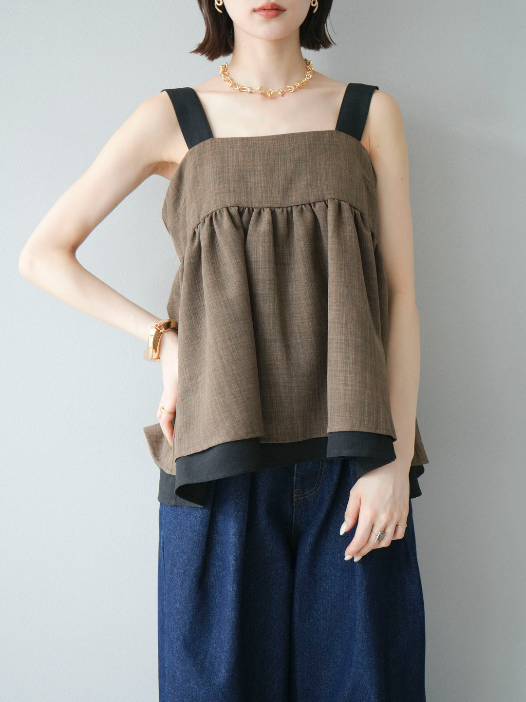 [SET]リネンライク配色フレアタンクトップ+選べるアクセセット(2set)