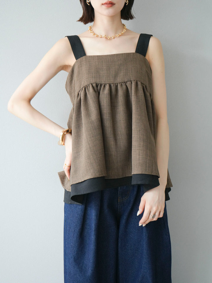 [SET]リネンライク配色フレアタンクトップ+選べるアクセセット(2set)