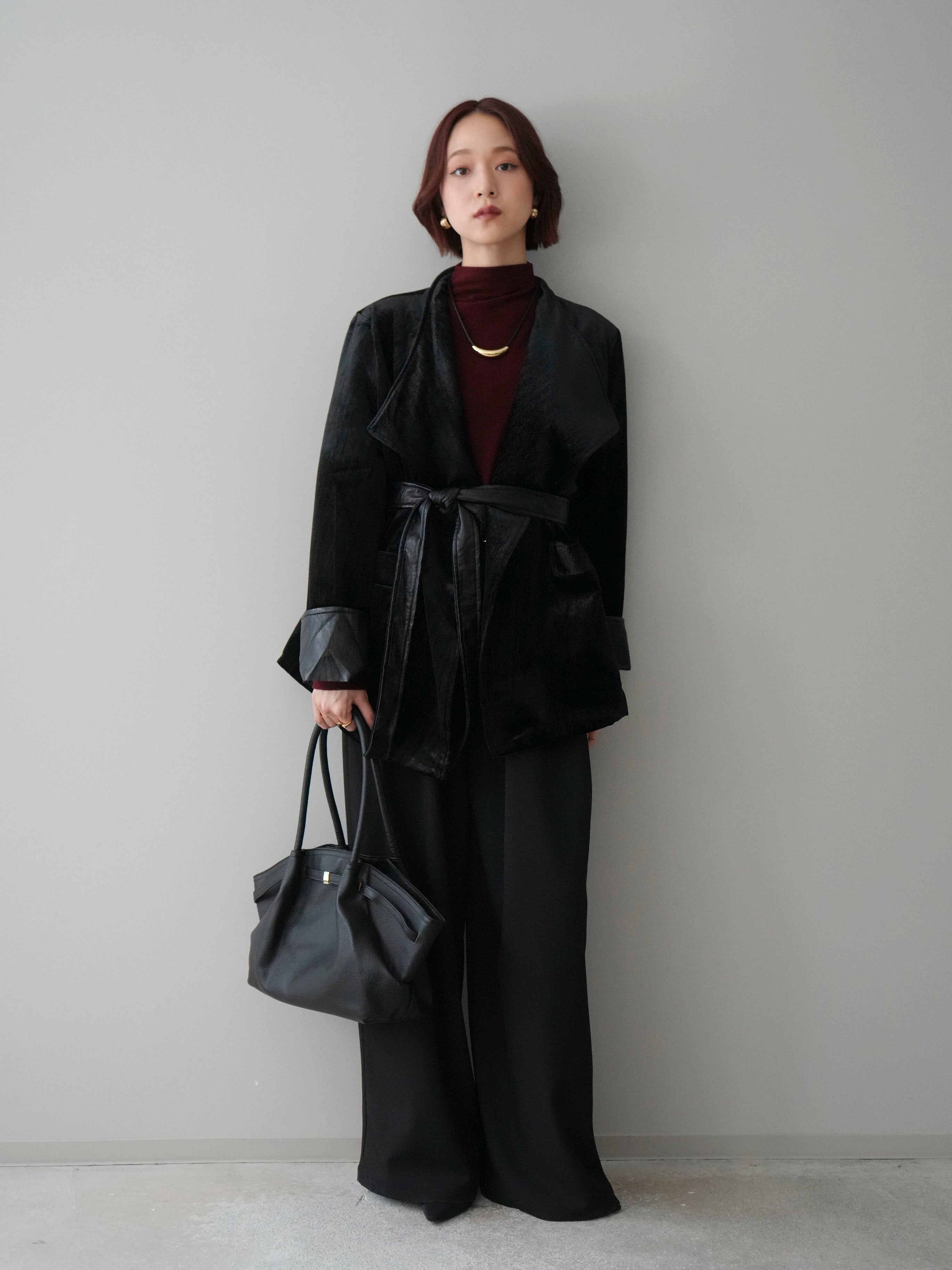 SET]ベロアガウンジャケット+プチネックパワーショルダー起毛トップス+