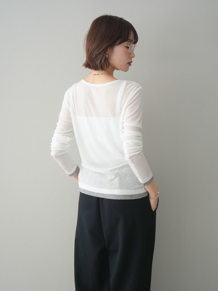 [予約]シアーリブバイカラーカーディガン/white