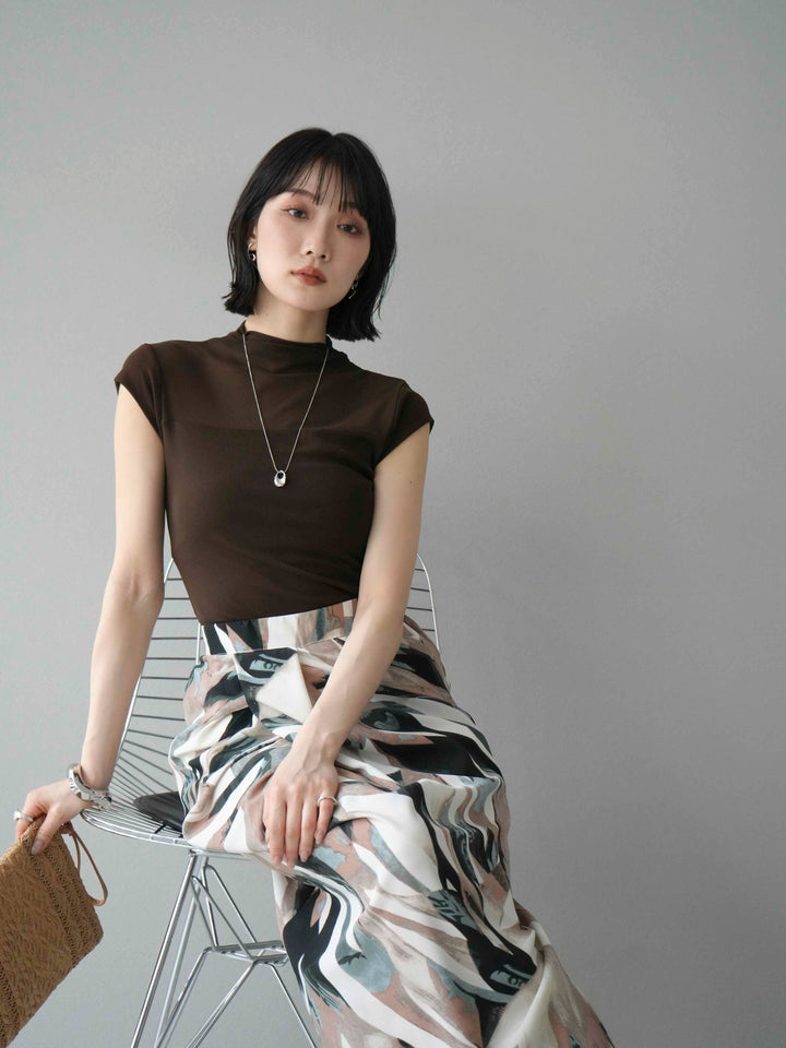 [予約]シアー切替ストレッチトップス/ブラック