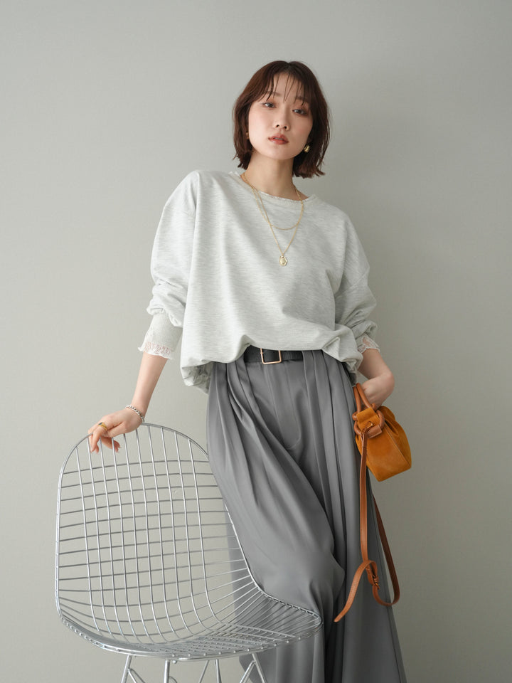 [予約]袖レースカットバルーンプルオーバー/oatmeal