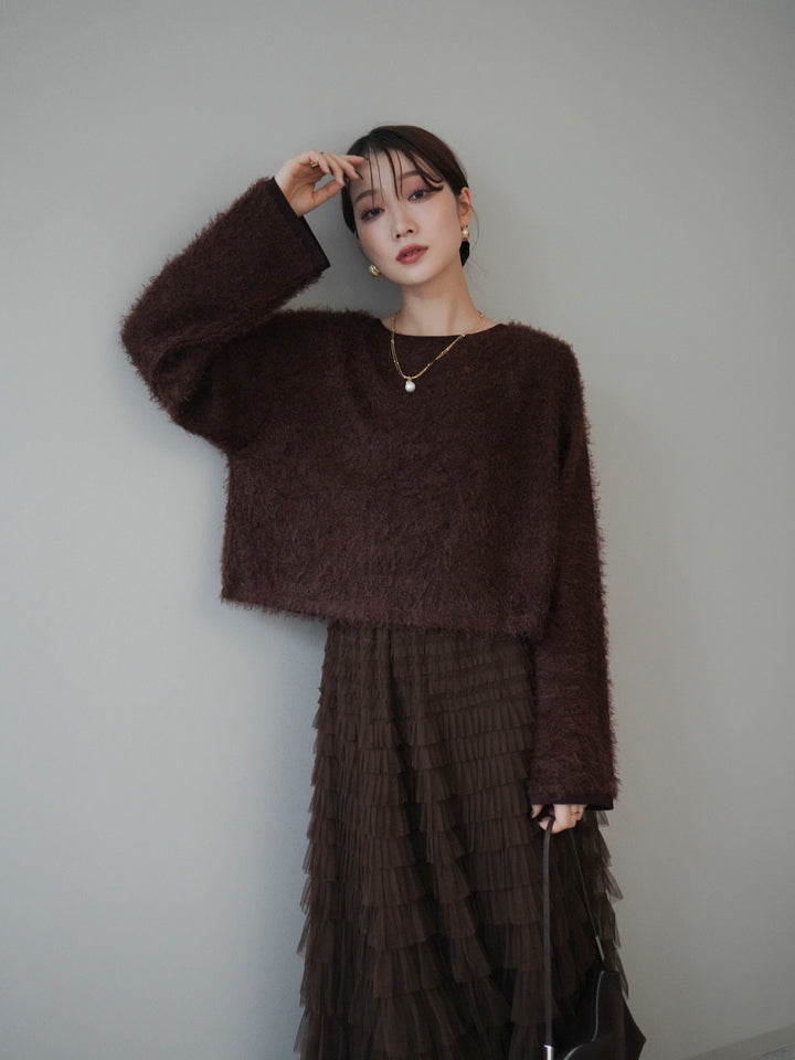 [予約]バイカラー2WAYシャギーニットカーディガン/brown