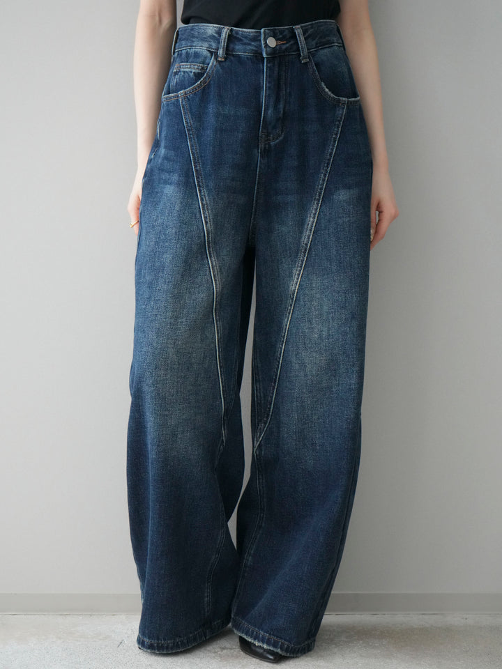 [予約]裏起毛加工デニムカーブパンツ/darkblue