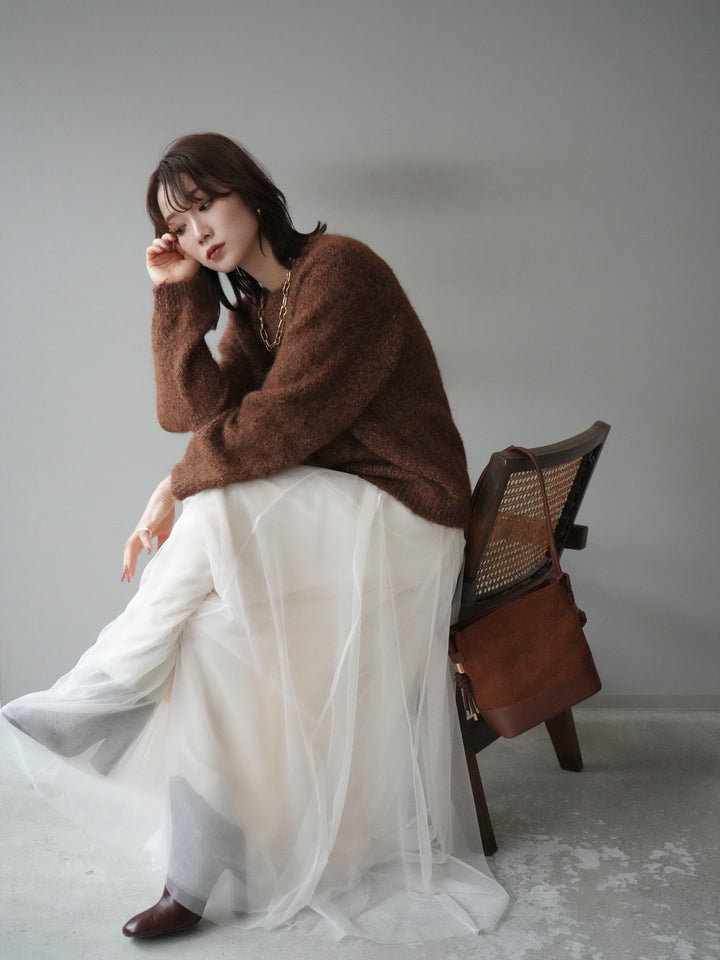 [SET]ロゴラベルミックスヤーンニットプルオーバー+ロゴラベルミックスヤーンニットプルオーバー(2set)