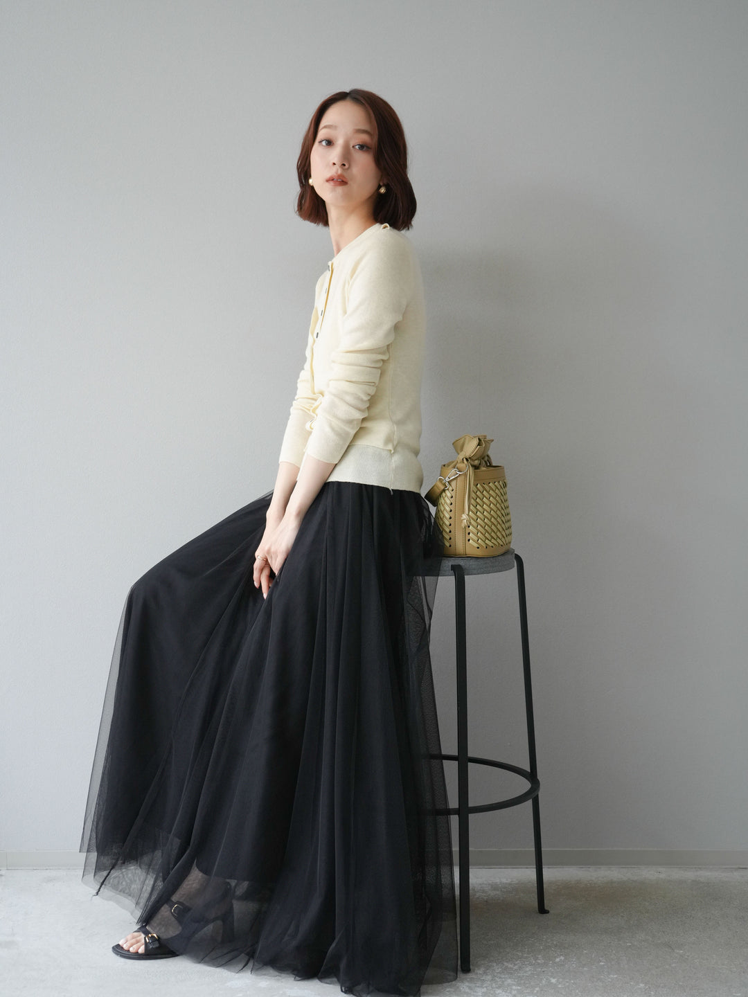 [予約]レイヤードデザインニットカーディガン/アイボリー