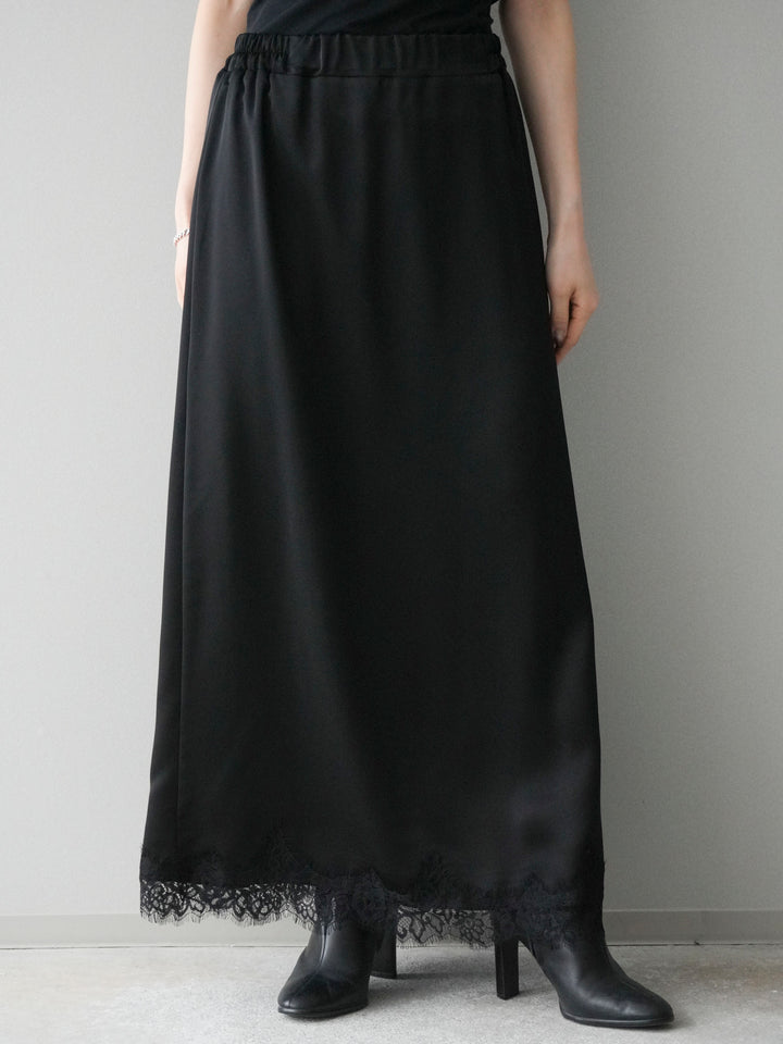 [予約]裾レースサテンナロースカート/black