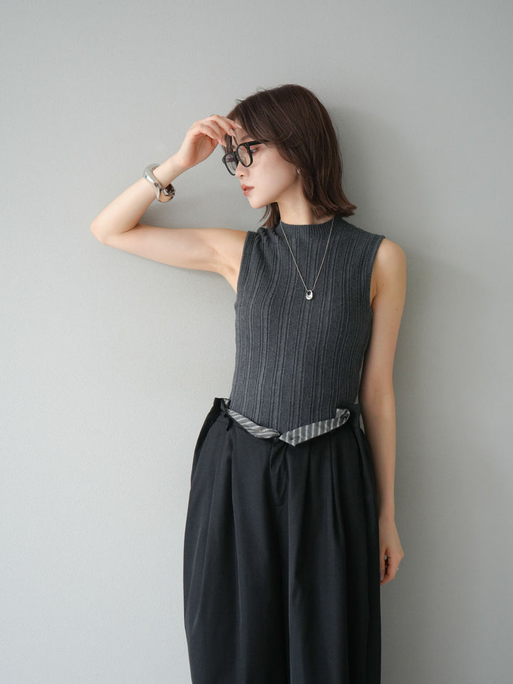 [予約]スリーブレスランダムリブニットトップス/グレー