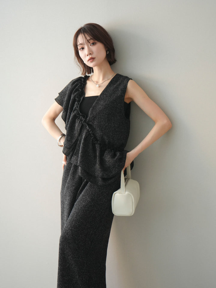 [SET]3WAYミックスツイードギャザーオールインワン+選べるアクセセット(2set)