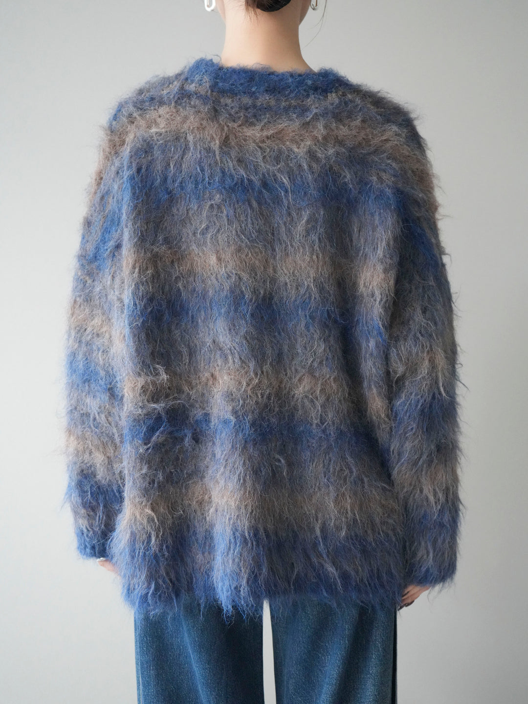 [予約]ストール付シャギーマルチボーダーニットプルオーバー/blue