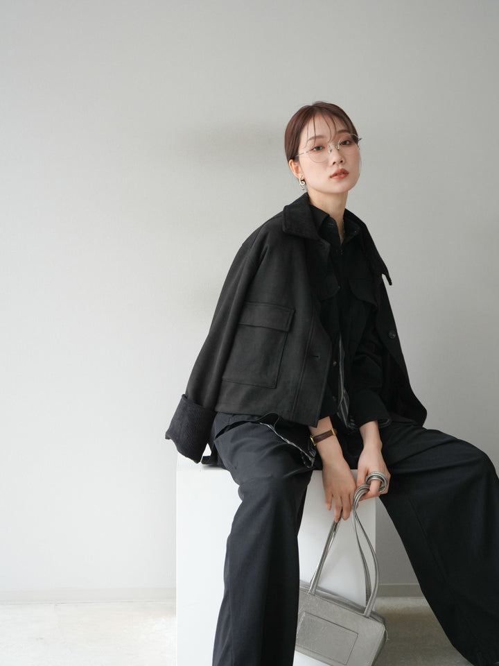 [予約]コーデュロイ切替スウェードショートジャケット/ブラック