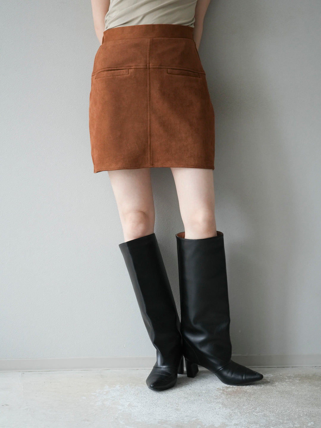 [予約]スエード切替ミニスカート/ブラウン