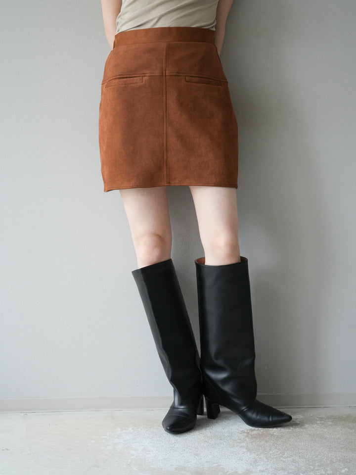 [予約]スエード切替ミニスカート/ブラウン