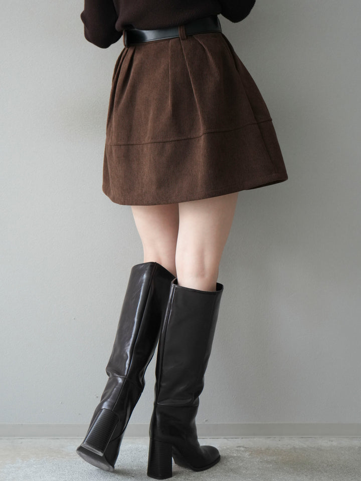 [予約]ベルト付インパンコーデュロイタックフレアスカート/brown