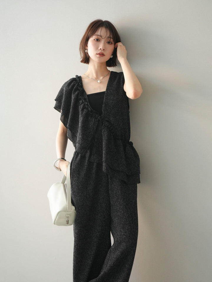 [予約]3WAYミックスツイードギャザーオールインワン/black