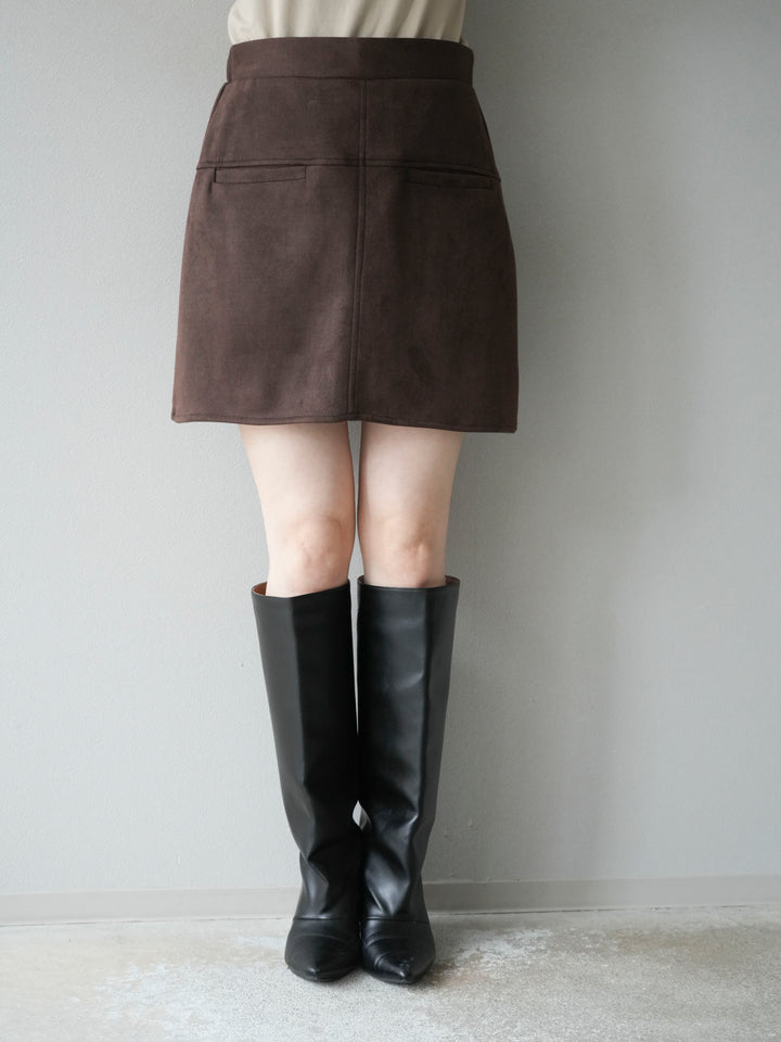 [予約]スエード切替ミニスカート/ダークブラウン