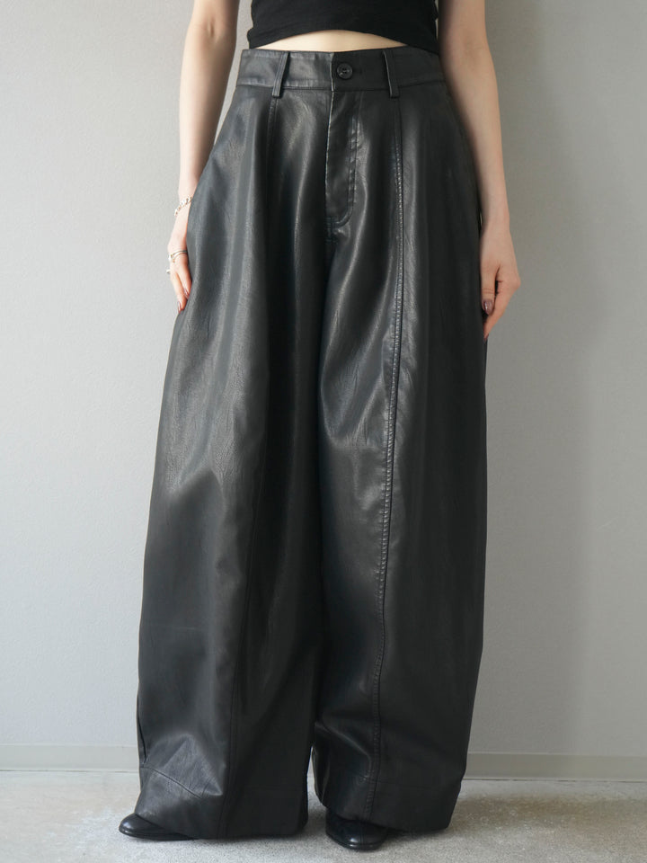 [予約]ヴィンテージレザーバギーパンツ/black