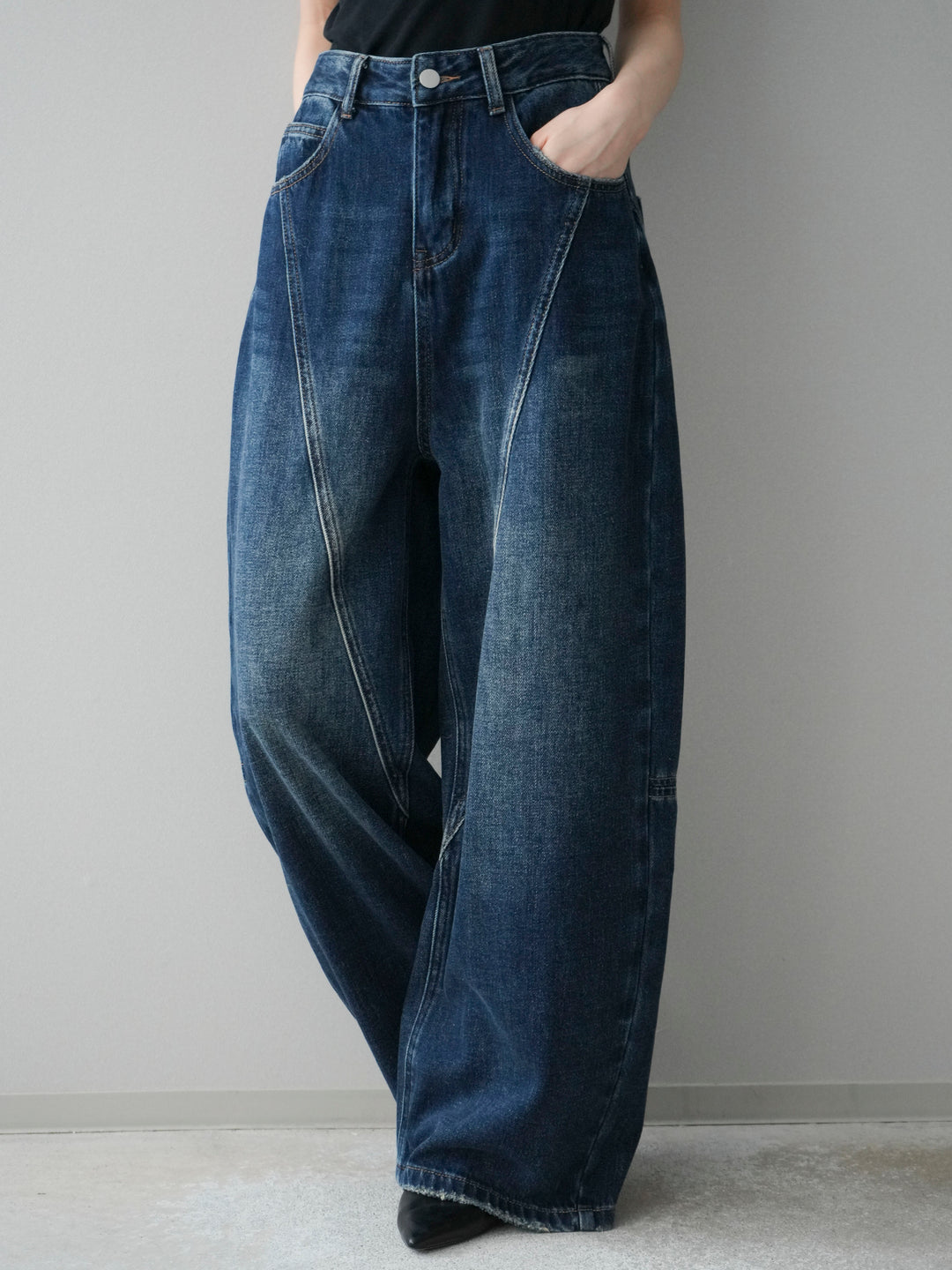 [予約]裏起毛加工デニムカーブパンツ/darkblue