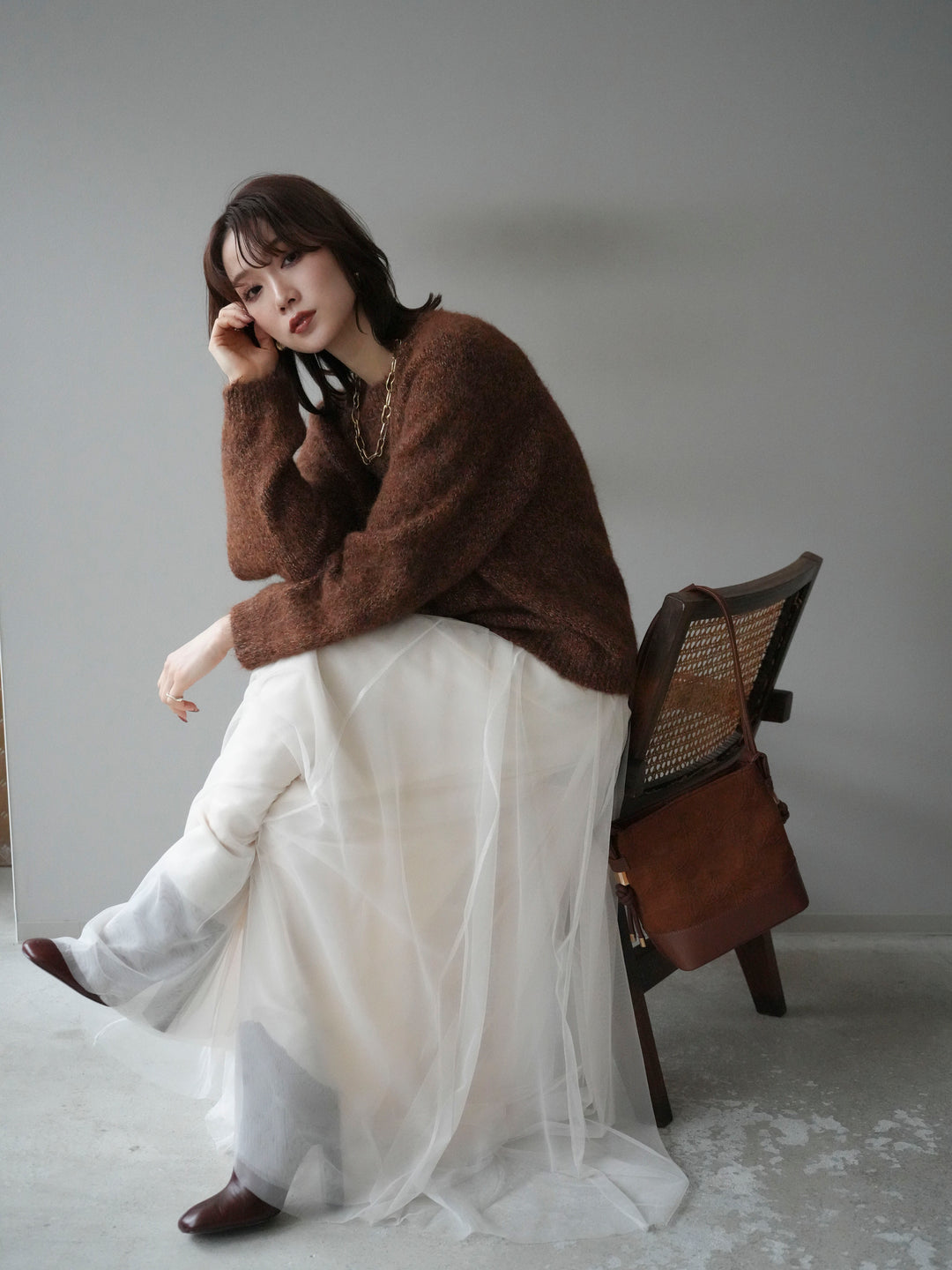 [SET]ロゴラベルミックスヤーンニットプルオーバー+ロゴラベルミックスヤーンニットプルオーバー(2set)