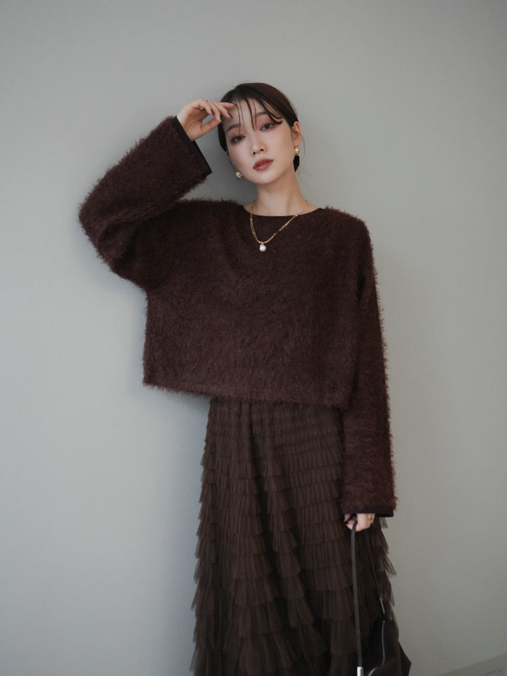 [予約]バイカラー2WAYシャギーニットカーディガン/brown