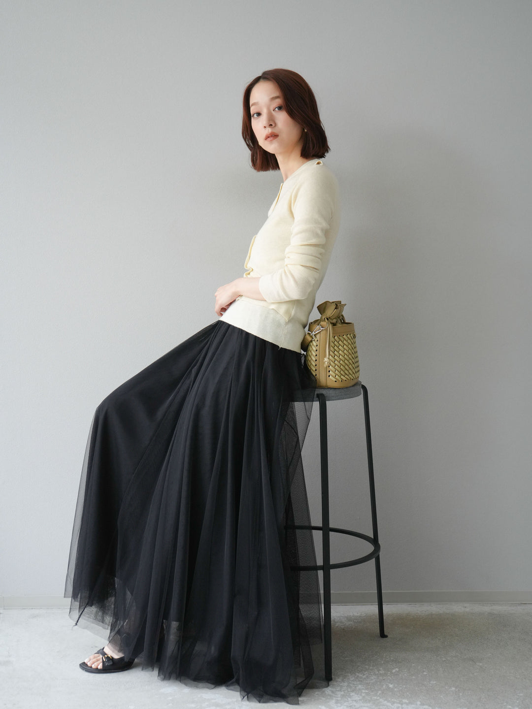 [予約]レイヤードデザインニットカーディガン/アイボリー